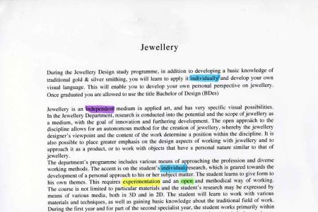 text about jewellery with highlighted words